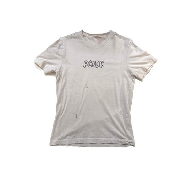 AC/DC Shirt Womens Small White Band Rock Graphic Back Print Thrashed Y2K Fader - Picture 1 of 10